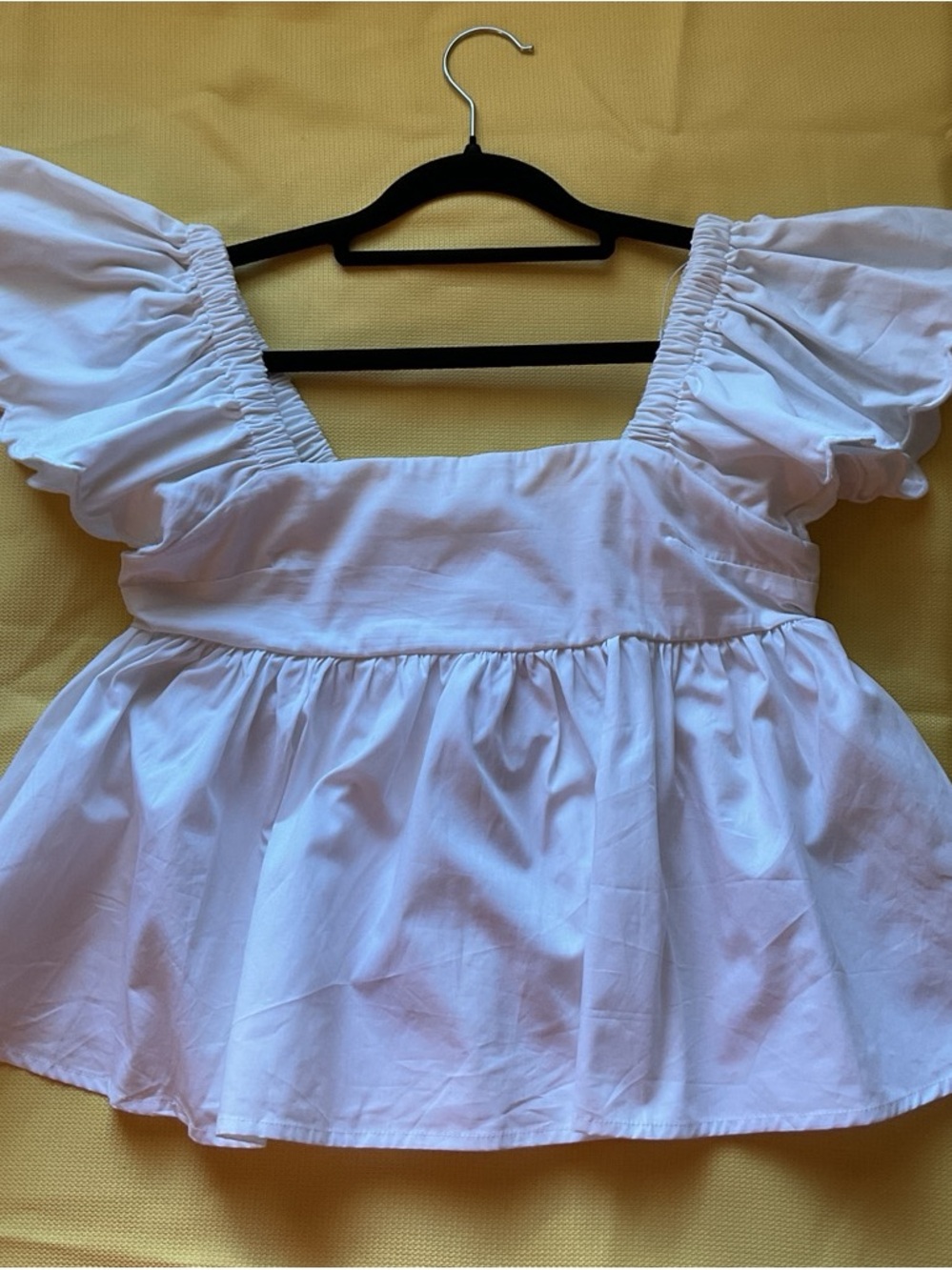White Puff-Sleeve Square Neck Peplum Blouse